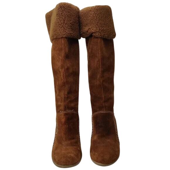 Y2K Kenneth Cole Brown Suede Knee High Wedge Boots Size US 6 - Picture 2 of 9